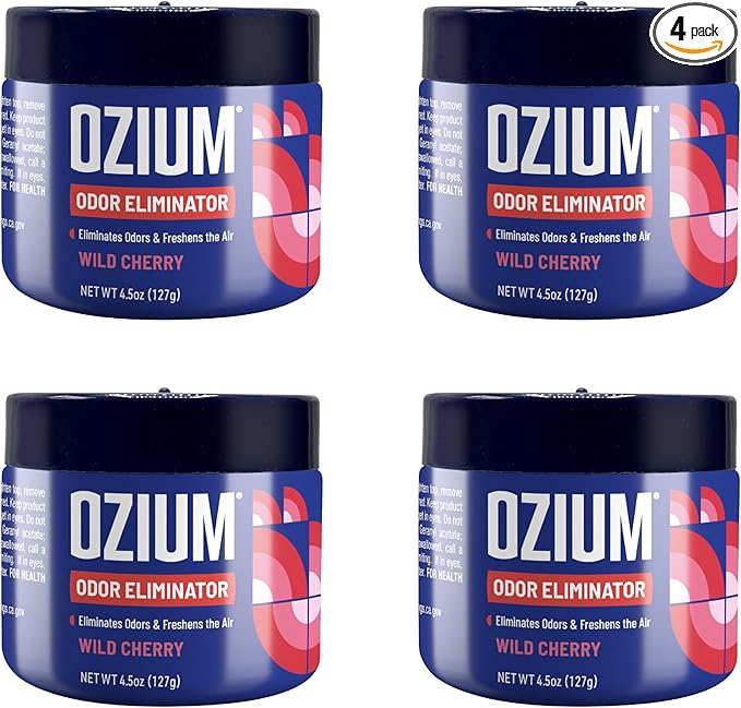 Ozium Odor Eliminating Gel - 4.5oz Air Freshener Alternative for Smoke Pets and Musty Odors - Long Lasting Odor Remover for Cars Homes Closets and Small Spaces - Wild Cherry