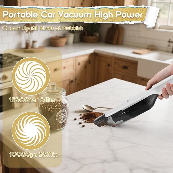 Handheld Vacuum CordlessDust Busters Cordless with Storage Dock15KPA High Power Portable Vacuum VordlessUSB Quick ChargeMini Vacuum with Multi-Nozzles &amp Washable FilterWhite