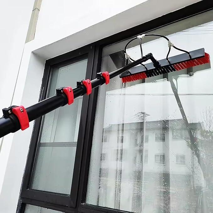 Water Fed Telescopic Window Cleaning Pole Hose Fed Extendable Extended Extension Cleaner Brush Kit Solar Panel Cleaning Equipment Tool24FT/7.2m