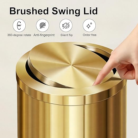 Stainless Steel Gold Trash can with Flipping Lid 2.4gallon Fingerprint-Proof Garbage cans Wastebasket Bin for Kitchen bothroom Living Room (Gold)