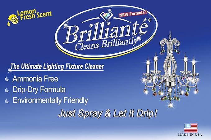 BRILLIANTE Crystal Chandelier Cleaner Manual Sprayer 32oz Environmentally Safe Ammonia-Free Drip-Dry Formula Made in USA (1)