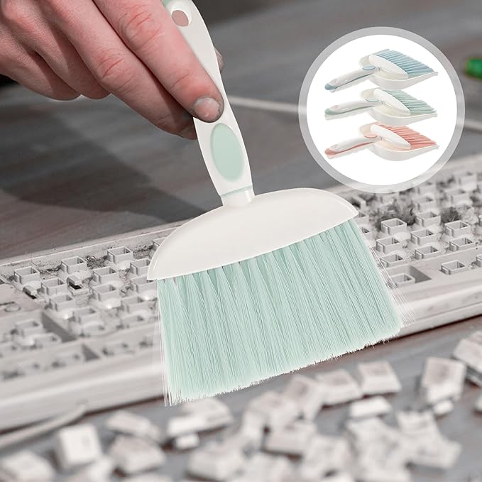 Mini Broom and Dustpan Set 3pcs Plastic Handheld Sweeping Kit for Home Use Lightweight Multi-Function Whisk Broom and Dustpan for Desktop Cleaning