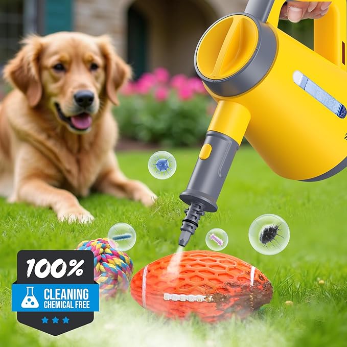 Bielmeier Handheld Pressurized Steam Cleaner - 15s Quick Start Multi-Functional for Home Kitchen Bathroom 8 Attachments Chemical-Free Safe &amp Efficient Cleaning Solution Yellow &amp Grey