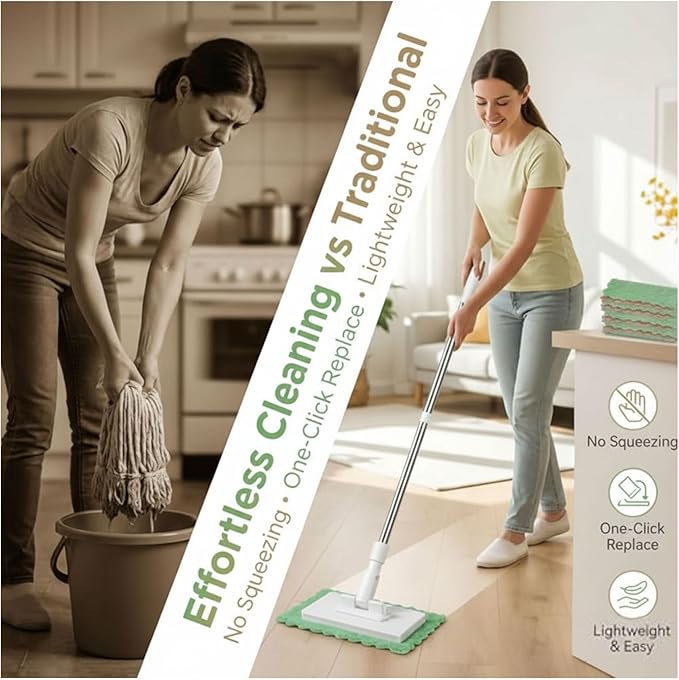 Clip to Grip Mop360 Swivel Floor Cleaner for Hardwood &amp Tile Hands-Free One-Button Release Use Any Cloth or Towel Wet &amp Dry Cleaning