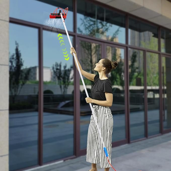 Cleaning Brush Kit for Solar PanelLength AdjustableWindow Cleaning Equipment Window Cleaning Tool Kit for Window Glass Outdoor and Indoor Glass Surfaces. (10 PolesBrush: 13.78 * 3.15in)