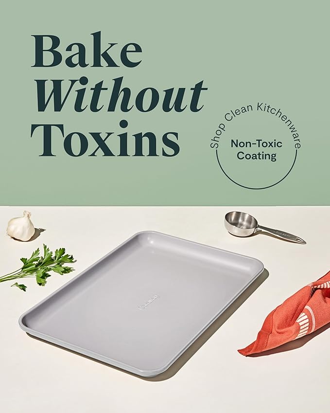 Caraway Non-Stick Ceramic Medium Baking Sheet - Naturally Slick Ceramic Coating - Non-Toxic PTFE &amp PFOA Free - Perfect for Baking Roasting and More - Medium (15 x 10) - Gray