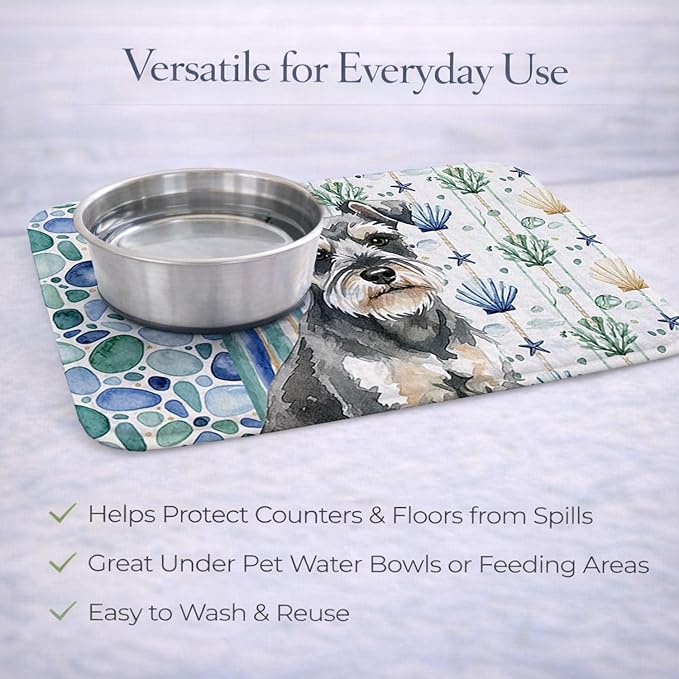 Caroline's Treasures Miniature Schnauzer Coastal Sea Glass Dish Drying Mat Absorbent Dish Drying Mat Pad for Kitchen Counter Dish Drainer Mat for Countertop 14 x 21 Multicolor