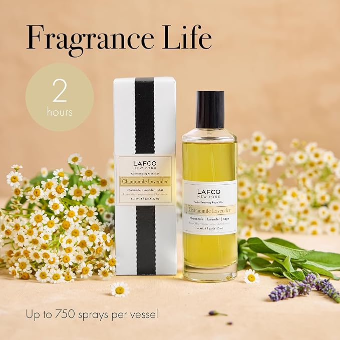 LAFCO New York Odor Removing Room Mist Chamomile Lavender - 4 oz - Eliminates Unpleasant Scents &amp Provides Luxurious Fragrance - Up to 750 Pump Sprays Per Bottle - Made in the USA