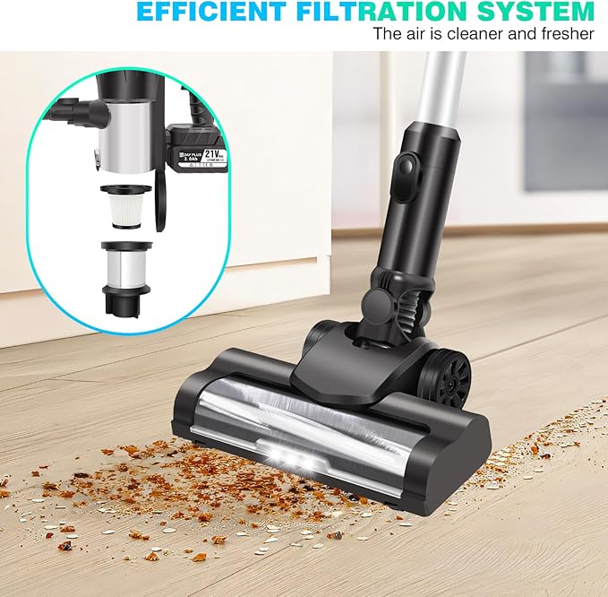 Powerful Lightweight Vacuum Cleaner Cordless Stick Vacuums with Headlights Electric Brooms Tool Kit for Carpet Hard Floor Pet Hair (Vacuum Cleaner 1PCS Battery)