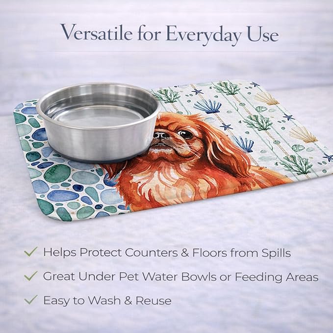 Caroline's Treasures Red Pekingese Coastal Sea Glass Dish Drying Mat Absorbent Dish Drying Mat Pad for Kitchen Counter Dish Drainer Mat for Countertop 14 x 21 Multicolor