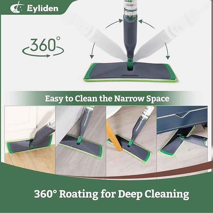 Eyliden Spray Mop with Cleaner Solution 40ml Bio-Enzyme Floor Cleaner Concentrate - pH Neutral 2 Microfiber Pads Long-Lasting Freshness Effective All-in-One Wet Mops Safe for All Floor Cleaing