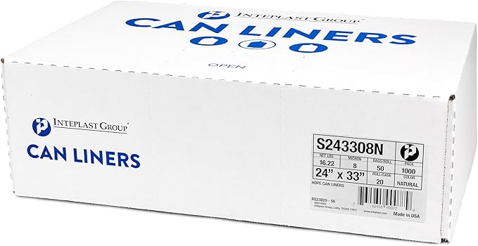 Inteplast 12-16 Gallon Trash Can Liners 8 Mic Thickness Natural Color - 1000 Bags