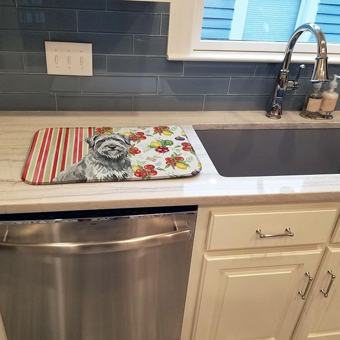 Caroline's Treasures Gray Briard Vegetables Dish Drying Mat Absorbent Dish Drying Mat Pad for Kitchen Counter Dish Drainer Mat for Countertop 14 x 21 Multicolor