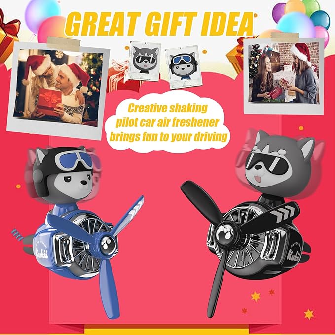 2Pcs Car Air Fresheners Cute Bear Pilot Automotive Air Outlet Creative Car Perfume Diffuser Automotive Accessories Air Vent Decoration with 8 Fragrant Tablets (Black 3+Blue 2)