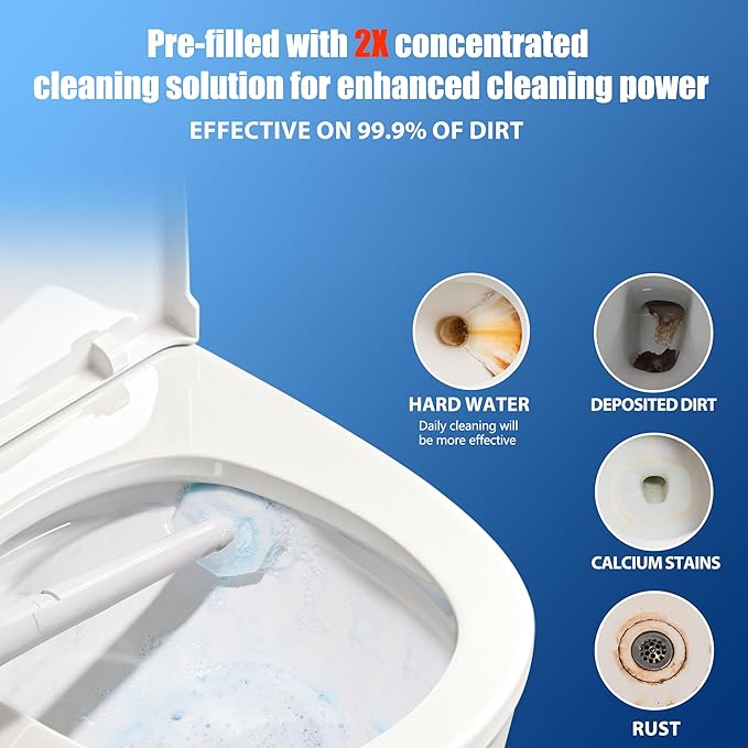 Disposable Toilet Brush with 30 Brush Heads 3-in-1 Toilet Cleaning System Set-2 Ergonomic Toliet Wand 2 Compact Holder 30 Pre-Filled Cleaning Solution Refills for Deep Scrub Toilet. 2 Pack.
