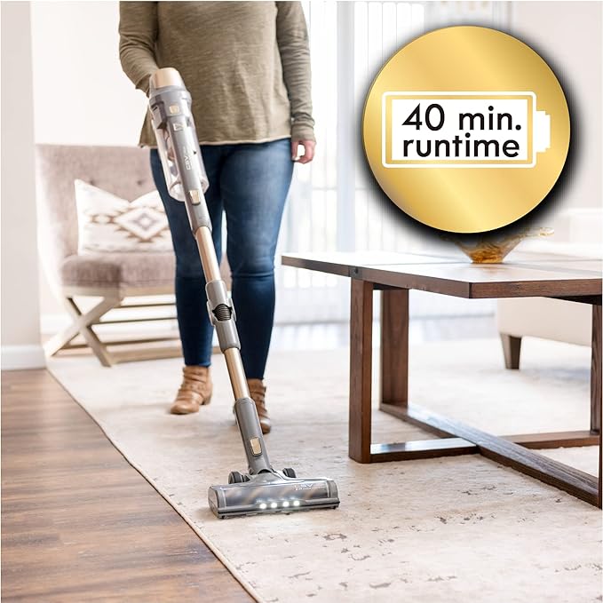 Kenmore DS4095 Brushless Cordless Stick Vacuum with EasyReach Wand Lightweight Cleaner 2-Speed Power Control LED Headlight Converts to Handheld for Hardwood Floors Carpet &amp Pet HairGold