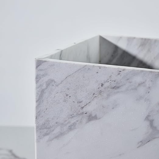 White Marble Wastebasket Natural Rectangular Trash Can Luxury Durable Real Stone Storage Basket Elegant Garbage Container for Bathroom Home Office Living Room