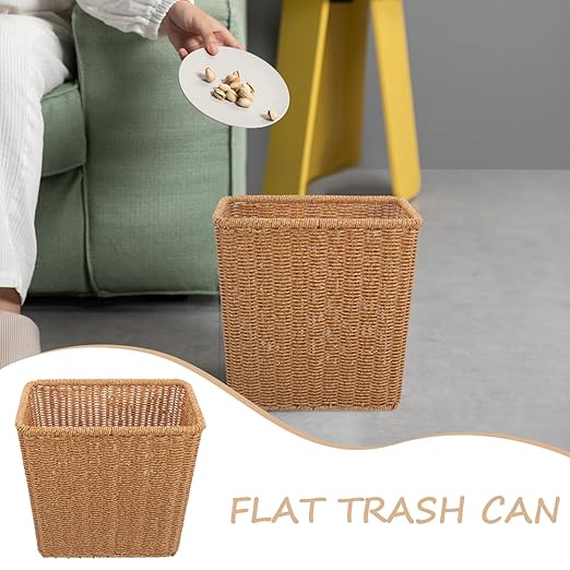 PRETYZOOM Elegant Woven Trash Can Slim Wicker Waste Basket Rattan Storage Basket Compact Bathroom Garbage Can