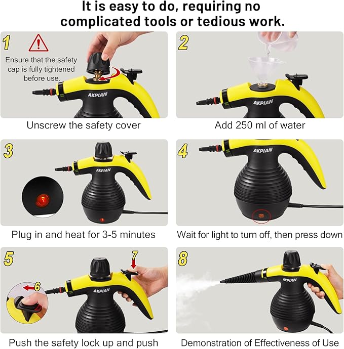 Handheld Steam Cleaner Steamer for Cleaning Multipurpose Portable Steam Cleaners for Home Use with Safety Lock and 10 Accessory Kit to Remove Grime Grease and More Save Time and Effort