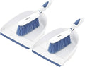 Dustpan and Brush Set Hand Broom with Ergonomic Grip Handle - Rubber Edge for Easy Dirt Pickup Durable Material - Grey &amp Blue Hand Brush by Superio 2-Pack (Blue 2-Pack)