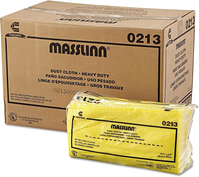 CHICOPEE 0213 Masslinn Heavy Duty Dust Cloth for All Surfaces Furniture Printers Electronics No Spray Needed Yellow 14.4-inches x 24-inches (Case of 400 8 bags of 50)
