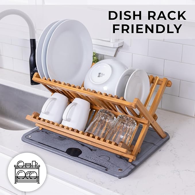 MATMOSPHERE Stone Drying Mat For Kitchen Counter Large Natural Dish Drying Mat Quick Drying And Fast Absorbing Sustainable Kitchen Accessories USA-Owned Business (Gray Marble 18 x 14)