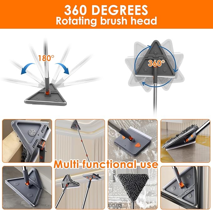 Baseboard Cleaner Tool with HandleFolding Wall Mop with 79 Extension Pole Swivel Wall Cleaner Mop with Squeegee 8 Reusable Pads for Baseboard Wall Ceiling Window Floor Furniture