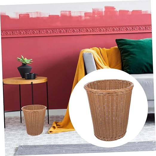 Alipis Woven Wastebasket Eco-Friendly Simulated Rattan Trash Basket for Office Home Sturdy Beige Design Decorative Container for Bathroom Kitchen Living Room