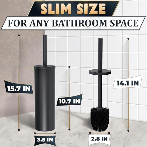2 PCS Black Toilet Brush and Holder Set - Scratch Resistant Black Toilet Bowl Brush and Holder with Soft Bristles Replaceable Head Protection from Splashes and Compact Design - for Cleaning