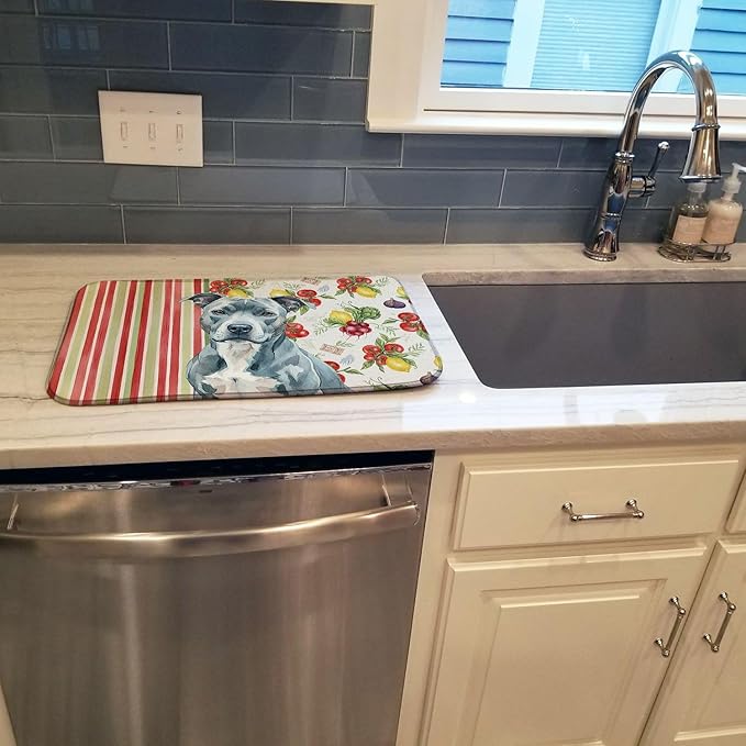 Caroline's Treasures Blue American Staffordshire Terrier Vegetables Dish Drying Mat Absorbent Dish Drying Mat Pad for Kitchen Counter Dish Drainer Mat for Countertop 14 x 21 Multicolor