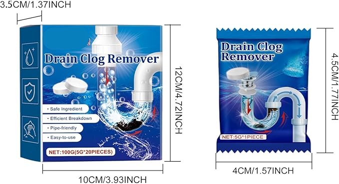 Drain Unclogger Effervescent Tablets for Toilets Floor Drains &amp Sewer Pipes - Instant Blockage Removal Grease &amp Hair Dissolver Odor Eliminator Drain Maintenance(1PCS)