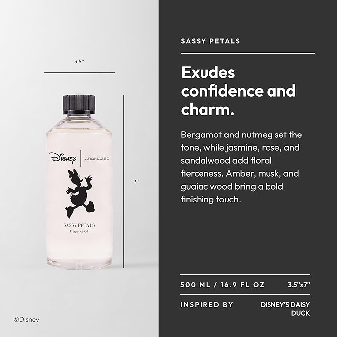 Aroma360 | Disney | Sassy Petals Fragrance Oil Blend | Daisy Duck | Luxury Aromatherapy Scent Diffuser Oil | Bergamot Rose and Amber 16.9 fl oz 500 mL