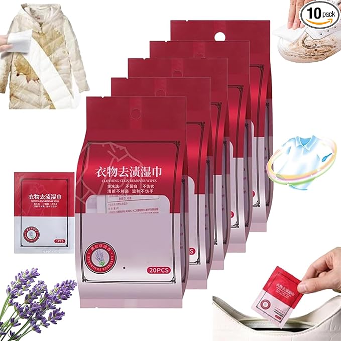 5/10PCS Stain Removal Wet Wipes Clothes Stain Removal Wipes Individual Wrapped Cleaning Wipes Emergency Stain Rescue Stain Remover For Cleaning Clothes Shoes (10PCS)