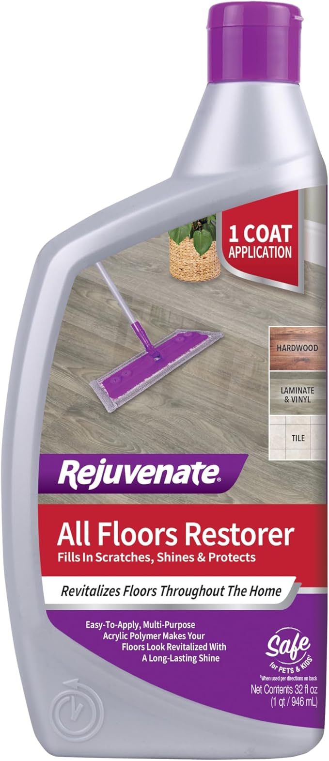 Rejuvenate All Floors Restorer Fills Scratches Shines And Protects All Floor Types Including Hardwood Laminate Vinyl And Tile 32 Ounces