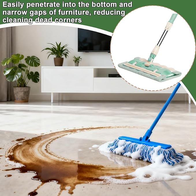 Microfiber Flat Mop 360 Degree Rotating Flat Head Mop Telescopic Handle Quick Cleaning Scrubber with 7 Pads for Commercial Home Daily Maintenance Kitchen Apartment Tile Large Open Areas