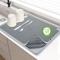 Large 20x15 Dish Drying Mat for kitchen Counter | Super Absorbent Food-Grade Silicone Double-Layer Design Non-Slip &amp Easy to Clean | Drainer Pad for Sink Coffee Machine &amp Drying Rack | G