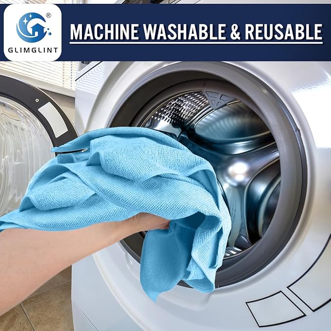 GLIMGLINT Blue Microfiber Cleaning Cloth150PK Reusable Cleaning RagsHighly Absorbent Shop Rags BulkAll-Purpose Car Cleaning Towels for TV Screen Kitchen Bathroom Restaurant Garage 14X12
