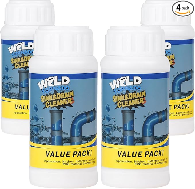 Wild Tornado Sink and Drain Cleaner Wild Tornado Pipe Dredge Powerful Sink and Drain Cleaner Powder Fast Foaming for Kitchen Toilet Pipeline Quick Cleaning Tool (4PC)