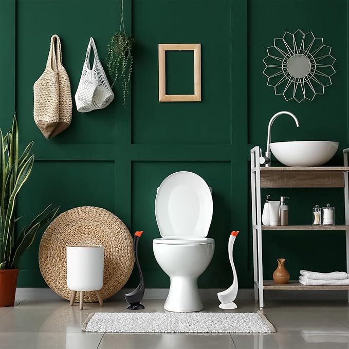 2 Sets Funny Swan Toilet Brush with Holder Bowl and Long Handle Set Ventilated Swan Toilet Bowl Brush and Holder Plastic Decorative Bathroom Accessories Decor for Bathtub Cleaning Scrubbing