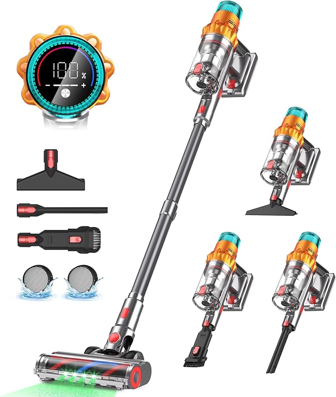 Cordless Vacuum Cleaners for Home8-in-1/65Min/600W/48Kpa Powerful SuctionSelf-Standing Cordless Stick Vacuum CleanerLightweight Anti-Tangle Rechargeable Vacuum for Floor/Carpet/Pet Hair/Car
