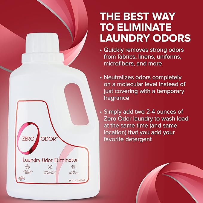 Zero Odor - Laundry Odor Eliminator &amp Deodorizer BUNDLE- Great for Pet Bedding &amp Sweaty Workout Clothes -(16 &amp 64-Ounce)