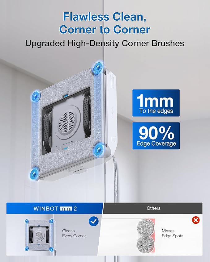 ECOVACS WINBOT MINI2 Window Cleaning Robot Robot Window Cleaner with 6 Smart Cleaning Modes Win-SLAM 4.0 Navigation Automatic Glass Cleaner for Windows Mirrors &amp Glass Doors
