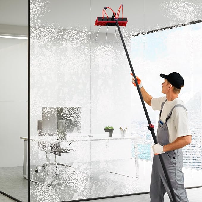 29.5FT Window Cleaning Water Fed Brush Kit 13.2'' Detachable Brush Head Window Glass Washing Cleaner Equipment Kit Adjustable Telescopic Pole Tool for Household &amp Outdoor