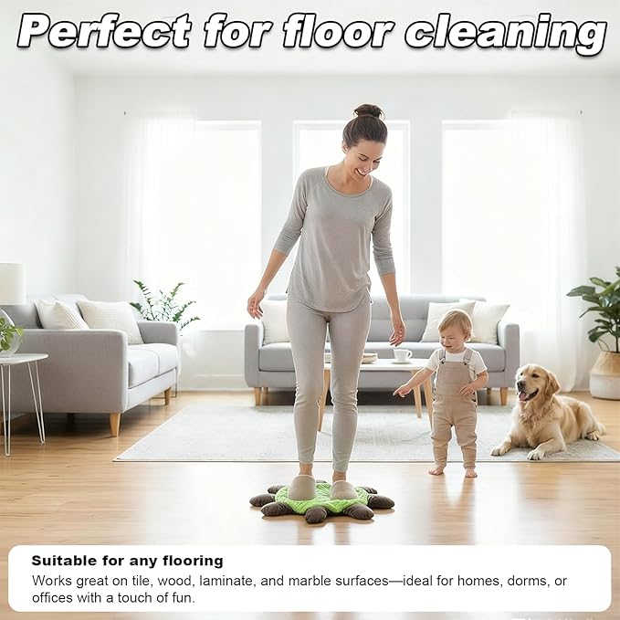 Floor Turtle Foot Mop 4 Sizes Cute Double-Sided Turtle-Shaped Floor Cleaning Pad with A rag for Dust and Hair Washable Reusable Foot Cleaner for Home and Office Floors (19.68 in)
