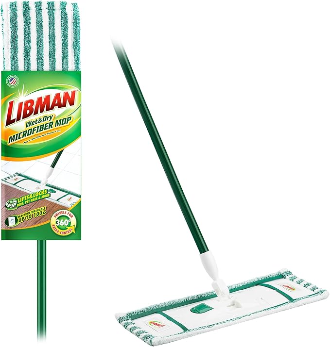 Libman Wet &amp Dry Microfiber Mop Kit Plus Refills | Dust Mop for Hardwood Floors | Wall Mop | Mops for Floor Cleaning | 3 Total Microfiber Mop Pads Included | 1 Handle &amp Base