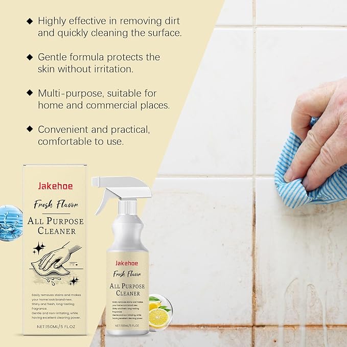 Multi-Purpose Cleaner For Kitchen Bathroom &amp Tiles - Removes Stains Grease - Gentle Formula Easy To Use(2PCS)