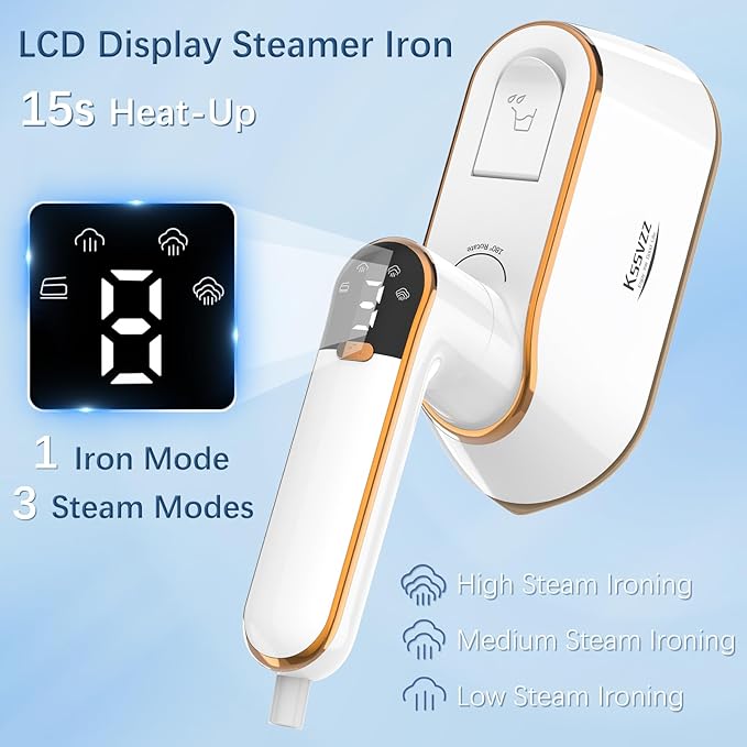 Portable Travel Steamer Iron for Clothes with LCD Display - 4 Mode Handheld Mini Clothing Steam Iron 1200W Small Garment Steamer Hand Held Fabric Steamer for Home Dorm Travel (120V ONLY)(White)