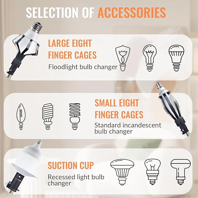 20FT Light Bulb Changer for High Ceilings 10PCS Extension Pole Kit with 360° Adjustable Bulb Grabber Ceiling Fan Duster &amp Window Cleaner No Ladder Needed