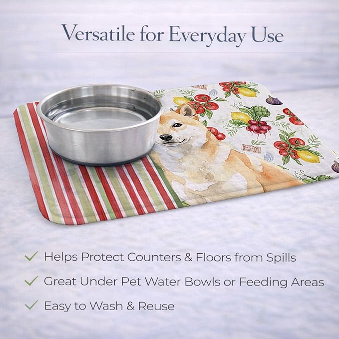 Caroline's Treasures Cream Shiba Inu Vegetables Dish Drying Mat Absorbent Dish Drying Mat Pad for Kitchen Counter Dish Drainer Mat for Countertop 14 x 21 Multicolor