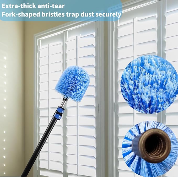 2 Pack Screw on Webster Cobweb Duster Head for PoleSpider Web Remover Brush Cobweb Duster Head AttachmentFits Standard 3/4 inch Threaded Poles(Big Blue)